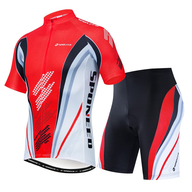 sponeed Cycling Kits for Men Biker Shirt Shorts Padded Biking Outfit Bottoms Bicycles Riding Set Suits XXL US Red - Image 1